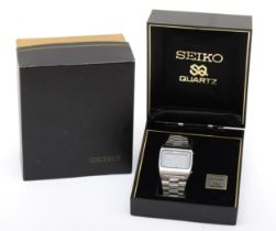 Seiko Quartz LC Digital perpetual calendar wristwatch. M154, boxed with instructions, Seiko metal