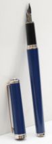 Mont Blanc Noblesse Oblige, a blue cartridge fountain pen with 14K white gold nib