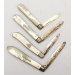 Two Victorian silver and mother of pearl fruit knifes, Sheffield 1900, together with two others,