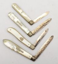 Two Victorian silver and mother of pearl fruit knifes, Sheffield 1900, together with two others,