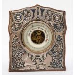 An Edward VII enamel and silver fronted desk barometer, by J & R Griffin, Chester 1909, with