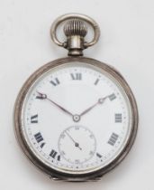 A George V silver cased open faced key less wind pocket watch, by Dennison Watch Case Co, Birmingham