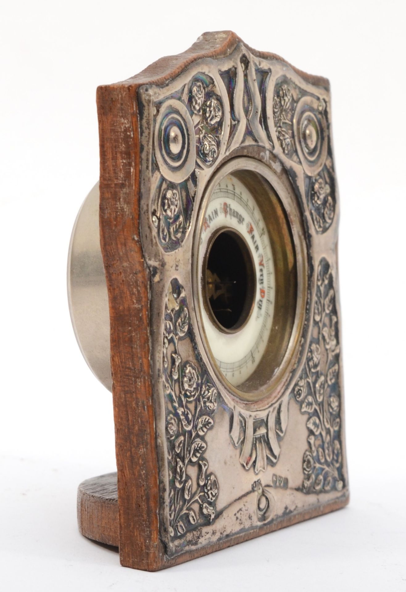 An Edward VII enamel and silver fronted desk barometer, by J & R Griffin, Chester 1909, with - Image 2 of 4