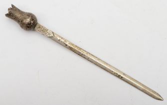 A George VI Scottish silver thistle letter opener, by Joseph Cook & Son, Birmingham 1937, 21.5cm,