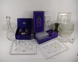 Three boxes of ceramics and glass to include a blue Spode vase, boxed Edinburgh crystal decanter and