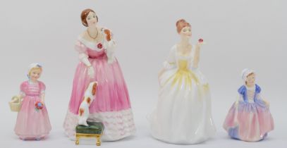 Four Royal Doulton ceramic figures comprising of HN2460 'Flower of love', HN3125 'Queens of the