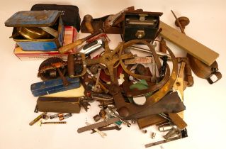 A collection of early 20th century and later carpenters tools, to include brass blow torches, oil