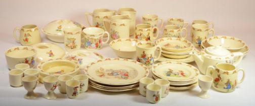 Royal Doulton Bunnykins; to include warming plate, plates, cups, jugs and egg cups (2)