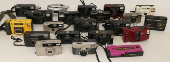 Assortment of 35mm cameras to include Minolta Riva Zoomn 90, Samsung FF-222, Pentax and Kodak.