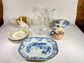 A Bavarian blue & white porcelain coffee set, together with a Lladro figurine, a pair of Wedgewood