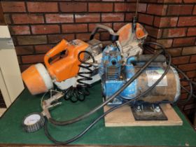 A Stihl TS350 Super petrol disc cutter, together with a Broomwade electric bench compressor. (2)