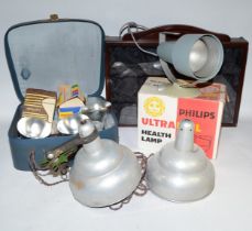 A Philips UltraPhil health lamp, type KL2866, together with lamp reflectors, vintage bulbs and a