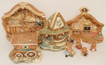 Pendelfin; a collection of rabbits and display stands to include Bandstand with Clanger and Piano,