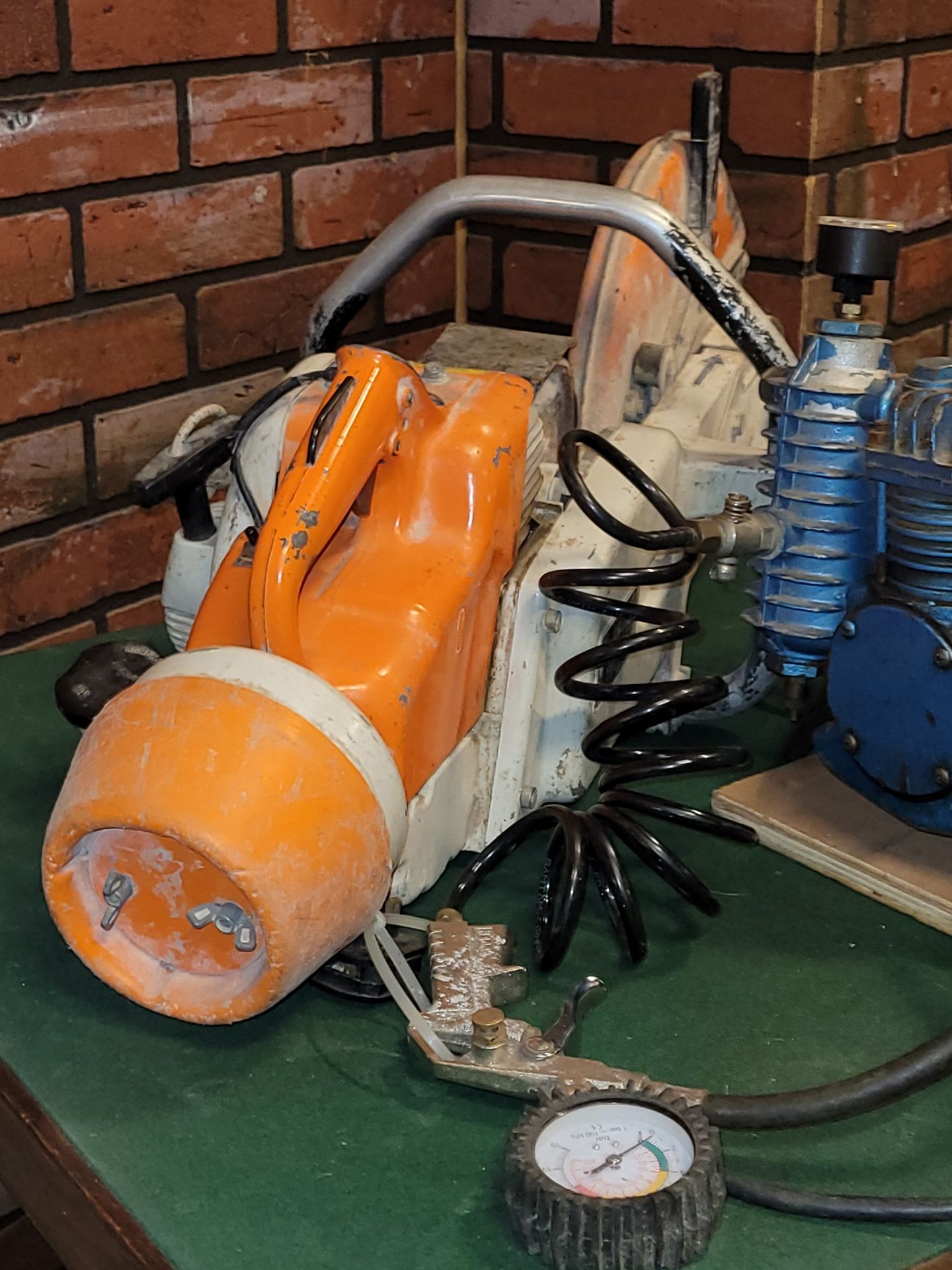 A Stihl TS350 Super petrol disc cutter, together with a Broomwade electric bench compressor. (2) - Image 3 of 3