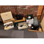 Five assorted cased sewing machines to include Singer and Frister & Rossman (5)