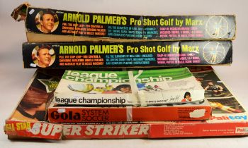 A collection of 1970s sporting games, to include a Palitoy "Super Striker", a Gola system soccer