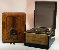 A 1950s Philco portable record player together with a 1920s Furguson valve radio (Spares or