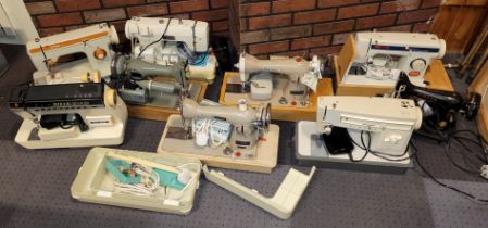 Ten 20th century assorted electric cased sewing machines (10)