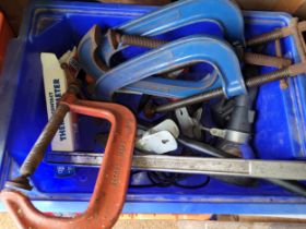 A selection of hand tools, to include a Franklin spanner set, an Erwin chisel set, G-clamps, hammers