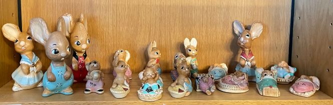 Pendelfin; a collection of rabbits to include Mother Rabbit, Pie Face and Snuggles