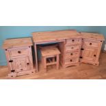 Four pieces of contemporary stripped pine comprising of a dressing table/ desk with five drawers,