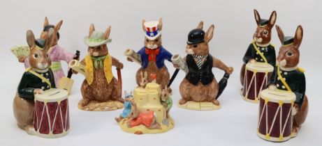 Royal Doulton; eight painted figures comprising of three Bunnybank D6615, a USA President D6996,