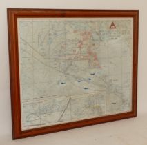 A framed militaria campaign map; OP Granby/Desert Sabre 1 (UK) ARMD DIV (Oct 90-March 91) scale 1: