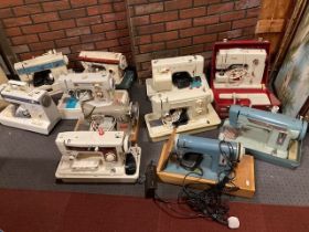 Ten assorted 20th century electric sewing machines to include Brother, Jones and Homemaker (10)
