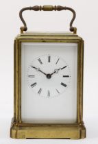 Japy Freres, an early 20th century brass corniche cased hourly striking carriage clock, striking