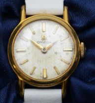 Omega, a gold plated manual wind ladies wristwatch, Cal 245 17 jewel movement, 18mm, Working when