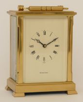 Shortland Bowen, an English brass corniche cased carriage clock, half hourly striking on a bell, the