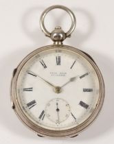 An Edwardian silver key wind open face pocket watch, retailed by Pack Bros, Tiverton, Chester
