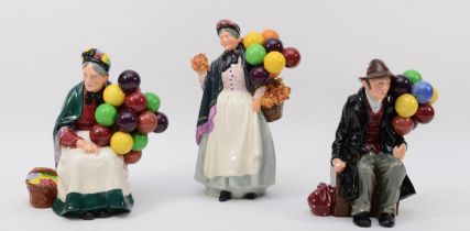 Royal Doulton; three porcelain figures, Balloon Man HN1954, Balloon Seller HN1315 and Biddy