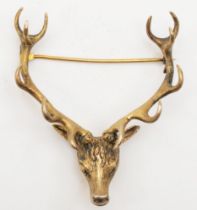 A Victorian silver gilt twelve point stag head brooch, by Ferguson & McBean, Inverness, 55 x 65mm,