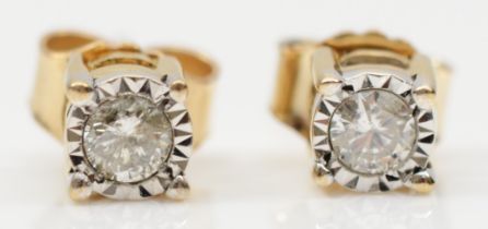 A pair of 9ct gold brilliant cut illusion set diamond stud earrings, 5mm, each diamond approximately