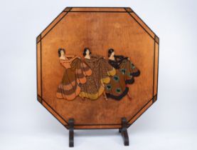 Mary Cruickshank, The Three Ladies, an Art Deco octagonal plywood floor standing fire screen, raised