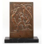 A bronze sporting relief plague, indistinctly signed, c.1930/40, with Discobolus in the