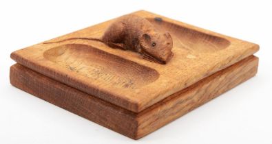 Robert Mouseman Thompson, an oak double pin tray, c.1950/60s, with carved mouse trademark, 12.5 x 10