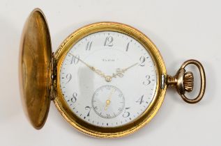 Elgin, a gold plated keyless wind full hunter pocket watch, 7 jewel movement, numbered 17084174,