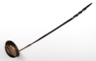 A Georgian silver toddy ladle, makers marks WW, lion passant, and whale bone twist handle, 34cm,