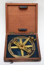 Elliott Bros, London, a brass vernier protractor, diameter 215.8mm, case