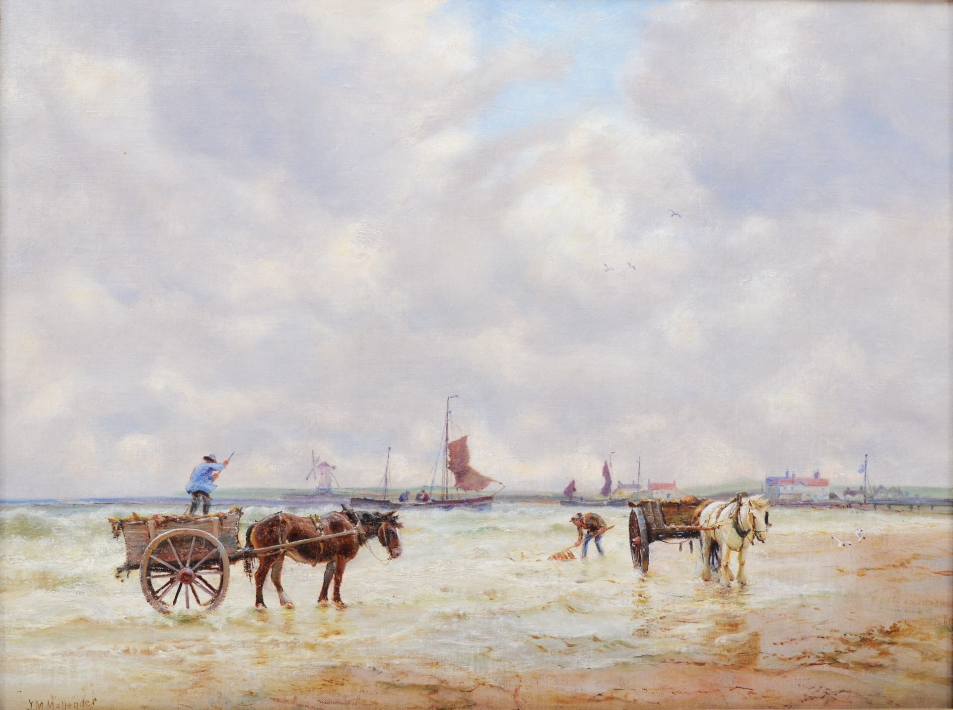 J.M. Mollender, 19th century, collecting seaweed, oil on board, signed, 38 x 51cm - Image 2 of 3