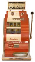 Diamond 3 Star by Sega one arm mechanical three reel slot machine, c.1960, 6d play, back open, 82