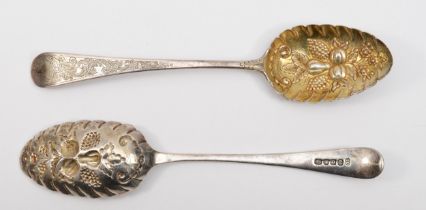 A pair of George III Old English pattern berry tablespoons, by John Lambe, London 1788, with