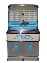 c.1960 BAL-AMi Super 100 jukebox, serial number 100101, 250 volts, with pale blue beck, playing