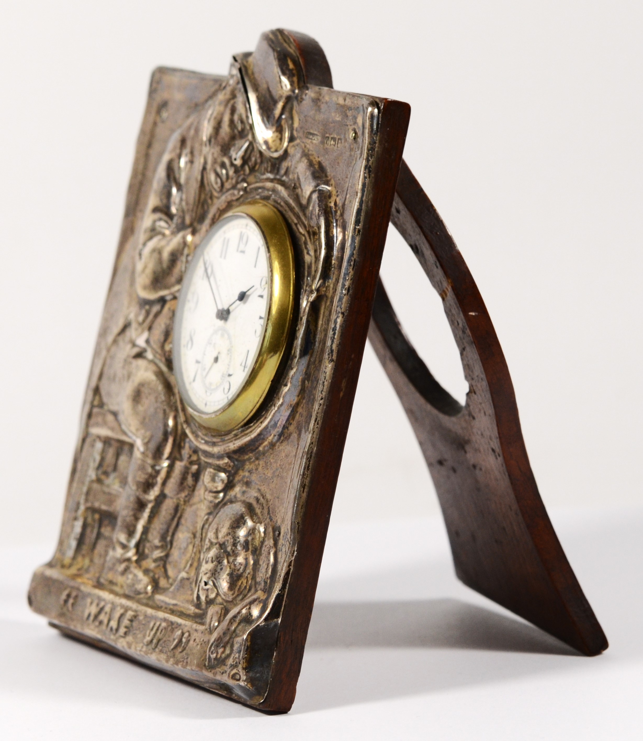 An Edwardian novelty silver desk strut clock, by Thomas Eady & Co., London 1909, RD 545646, - Bild 3 aus 5