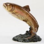 Beswick; a painted porcelain trout, impressed 1032 and black marks to base, 17cm high.