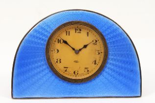 An Art Deco silver and blue guilloche enamel desk time piece, by Adie Bros., Birmingham 1927,