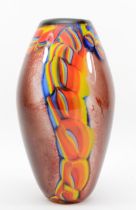 Chinese art glass vase; a 20th century, with shades of orange, yellow, blue and red,