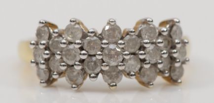 A 9ct gold brilliant cut diamond cluster ring, O, 3.4gm.